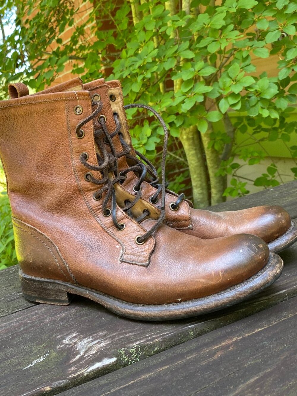 FRYE Veronica Flex Combat Distressed Brown Leather Lace Up Boots - Size 9 - Picture 2 of 8
